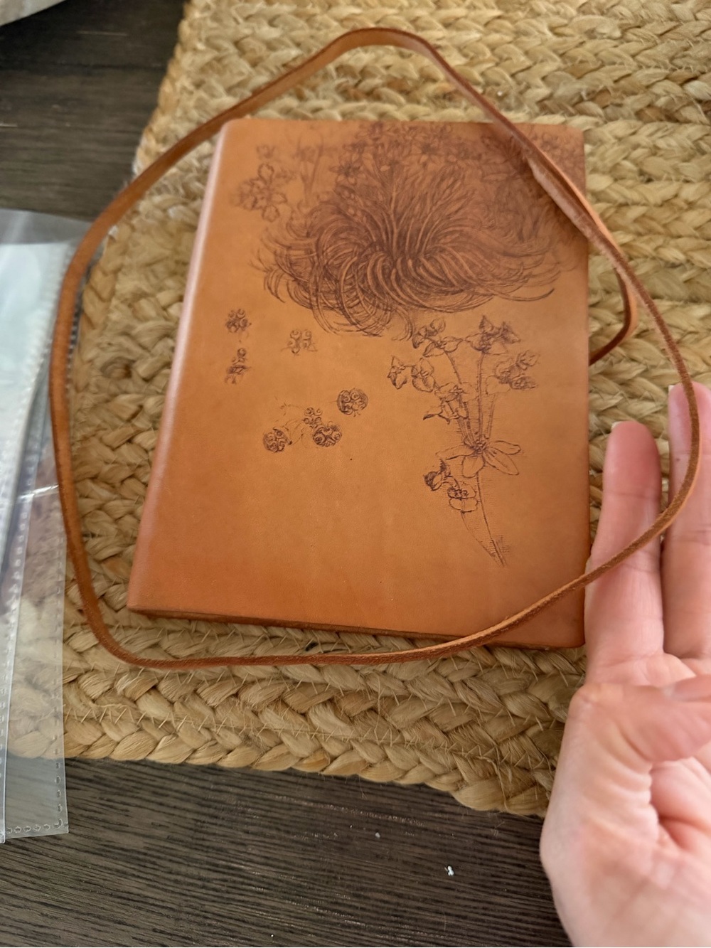 Handmade Tan Leather Floral-Stamped Journal Notebook